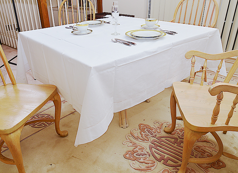 White Hemstitch Square Table Topper. 