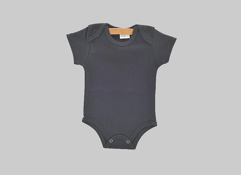blank, short sleeve baby jumpsuit, black color.
