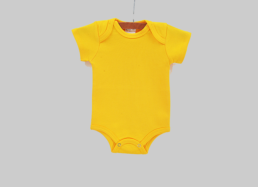 blank, short sleeve baby jumpsuit, LSU Gold color.