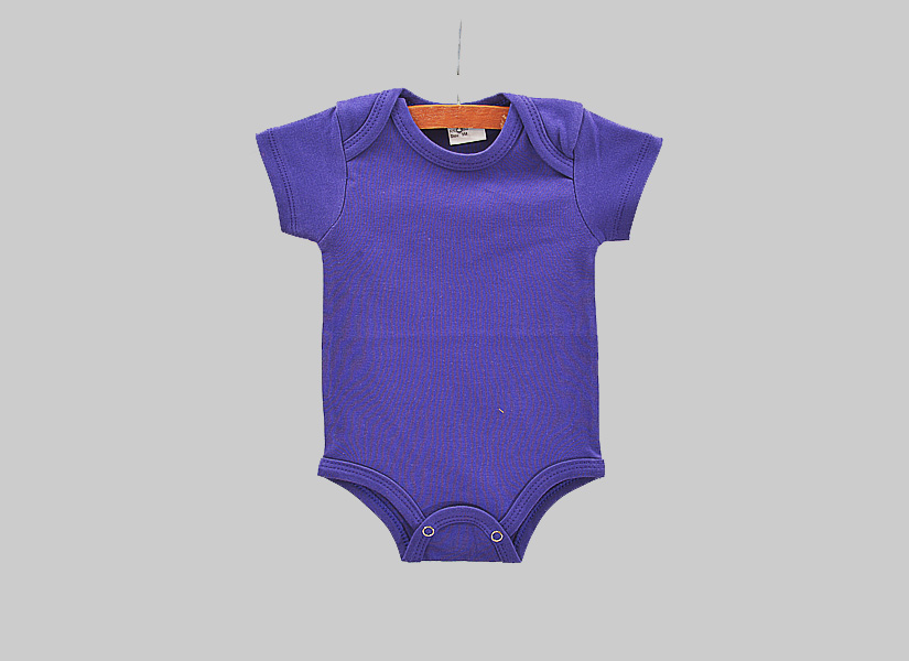 blank, short sleeve baby jumpsuit, LSU Purple color.