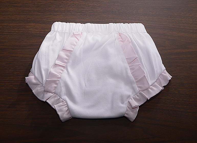 blank, ruffle diaper cover, white & pink ruffles