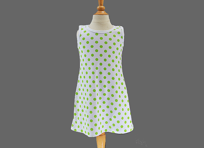 Casual Dress A-Line Style. Big Green Dots.