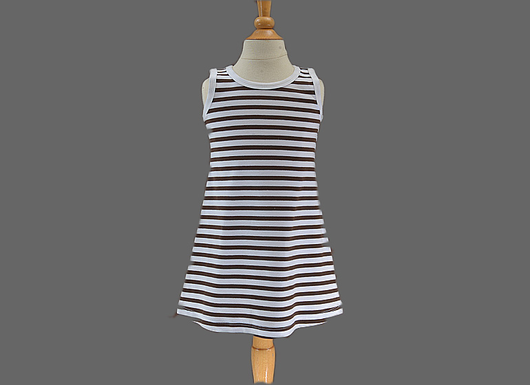 Casual Dress A-Line Style. Brown Striped.