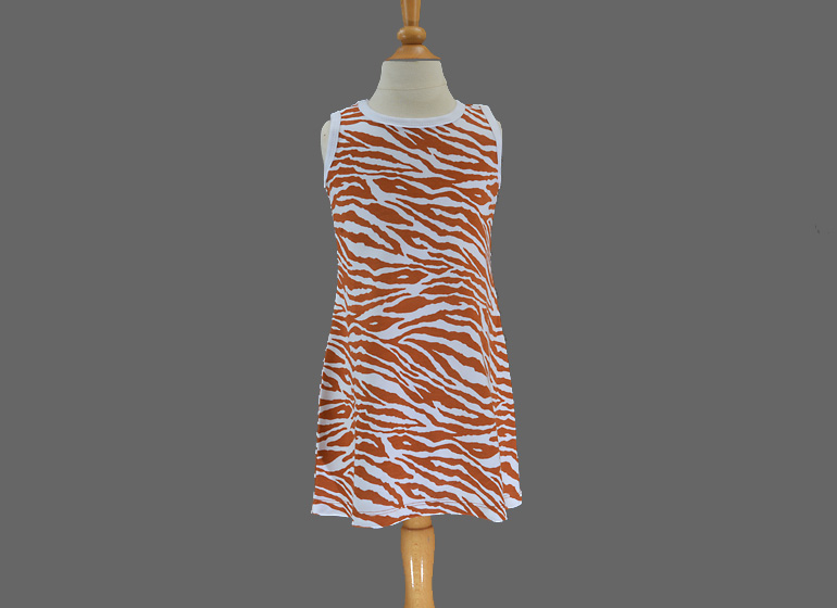 Casual Dress A-Line Style. Peach Caramel Zebra.