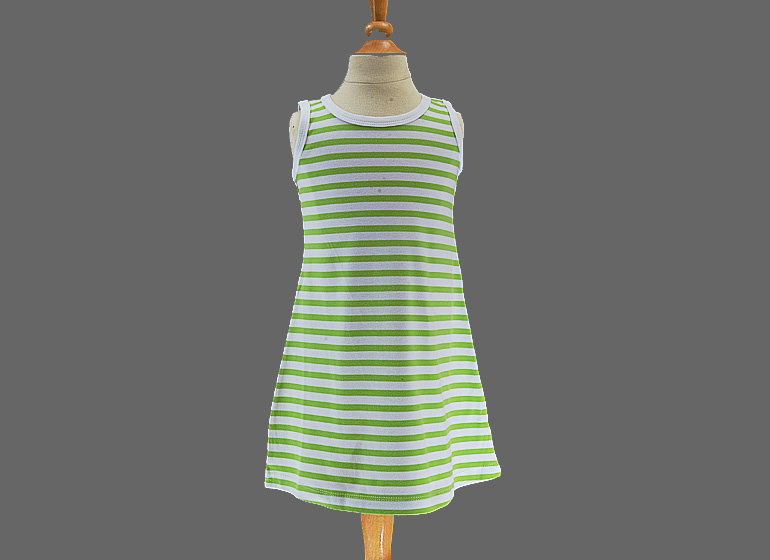 Casual Dress A-Line Style. Hot Green Striped.