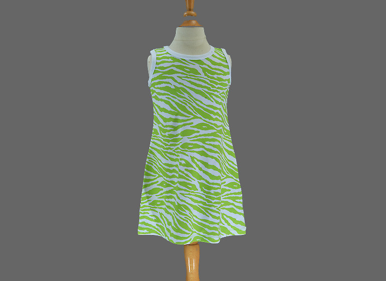 Casual Dress A-Line Style. Hot Green Zebra
