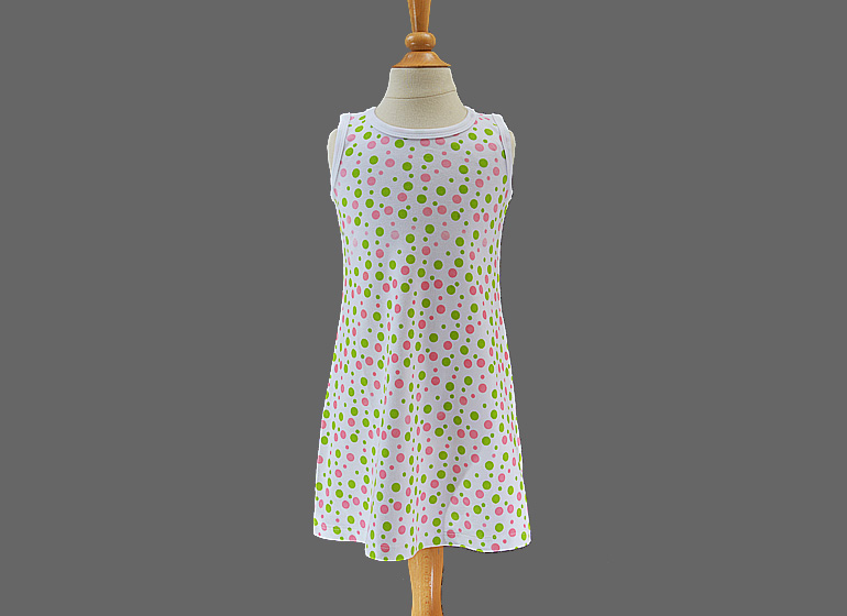 Casual Dress A-Line Style. Hot Pink & Hot Green Dots