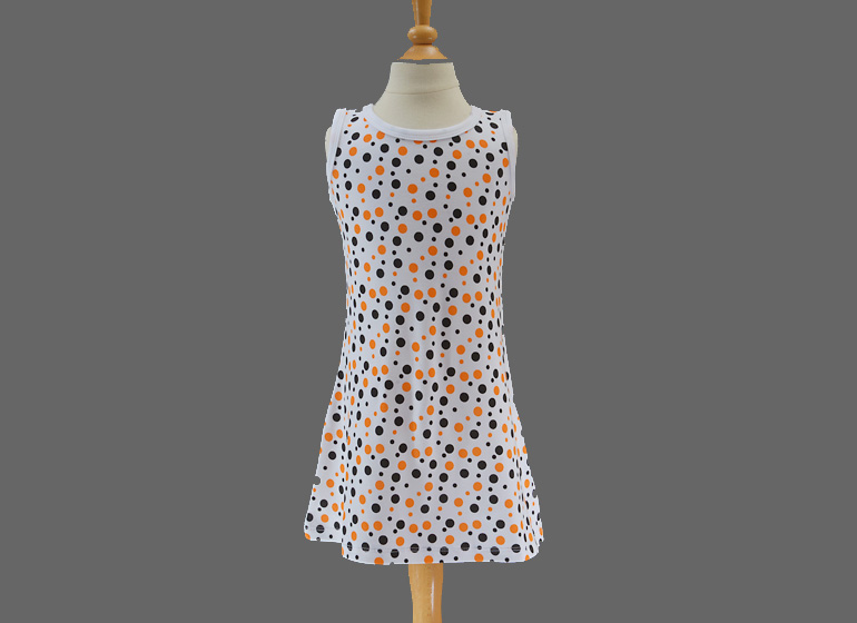Casual Dress A-Line Style. Orange & Black Dots