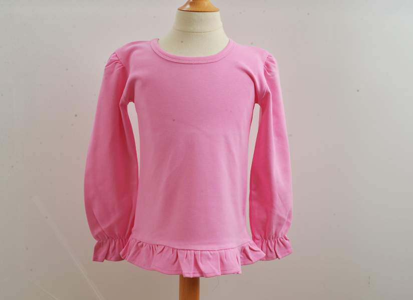 Long Sleeve Girl Ruffle Shirt. Hot Bubble Gum Pink