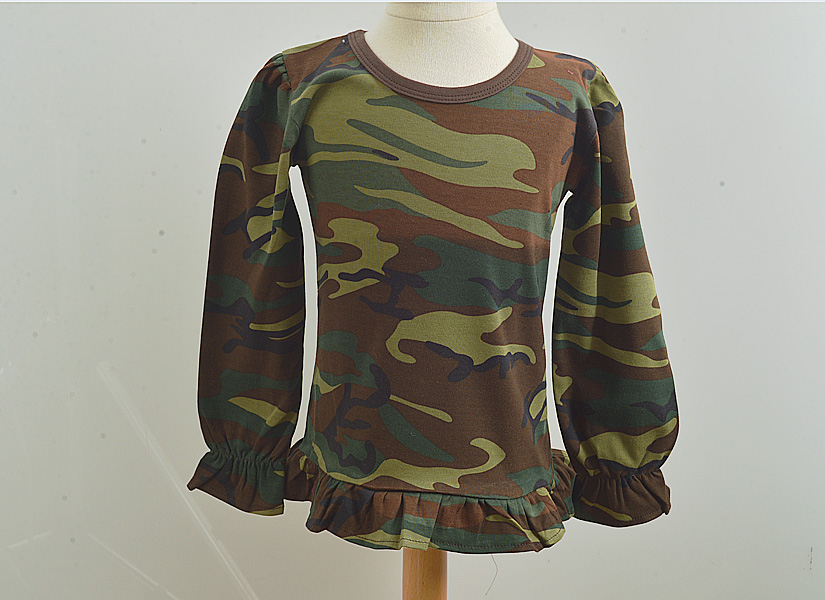 Long Sleeve Girl Ruffle Shirt. Camouflage Color.