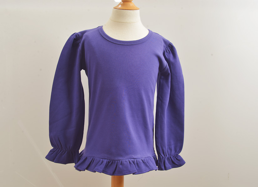 Long Sleeve Girl Ruffle Shirt. LSU Purple Color.