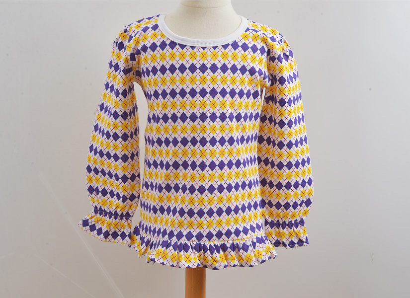 Long Sleeve Girl Ruffle Shirt. Hot LSU Purple & Gold Argyle