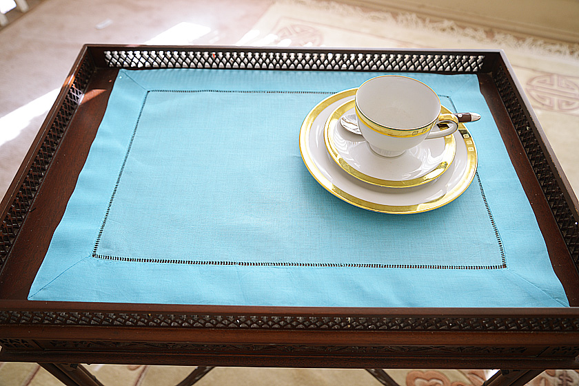 Hemstitch Placemat. 14x20". Aqia Marine Color.
